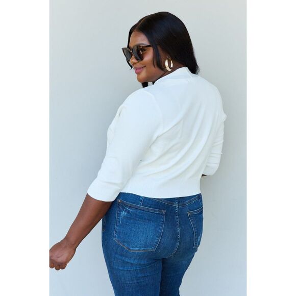 Doublju My Favorite Full Size 3/4 Sleeve Cropped Cardigan In Ivory - Picture 2 of 8